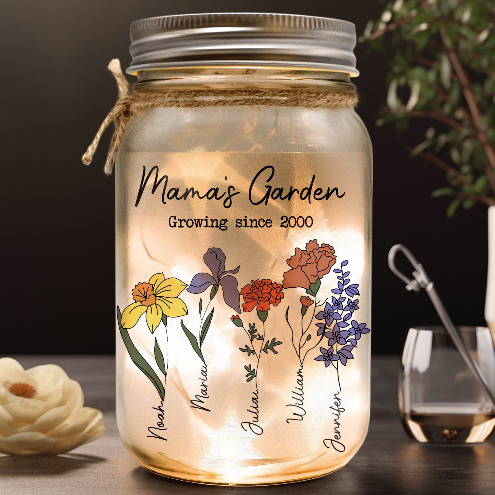 Personalized Mama's Garden Mason Jar Light Mother's Day Gift