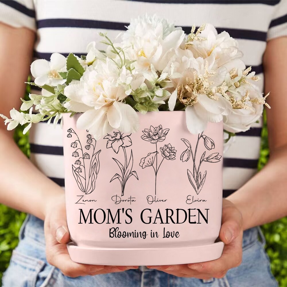 Big Custom Birth Month Flower Plant Pot Grandma's Garden Plant Pot Mother's Day Gift