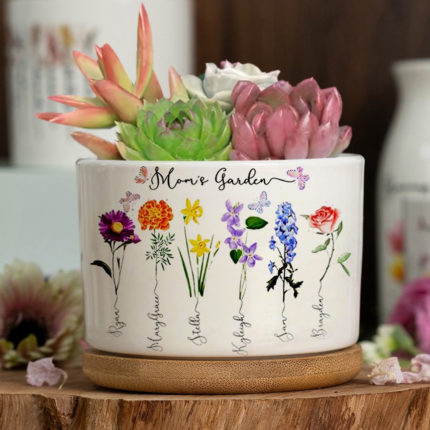 Custom Birth Month Flower Plant Pot Grandma's Garden Plant Pot Mother's Day Gift