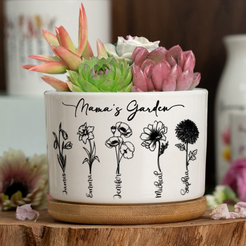 Custom Birth Month Flower Plant Pot Grandma's Garden Plant Pot