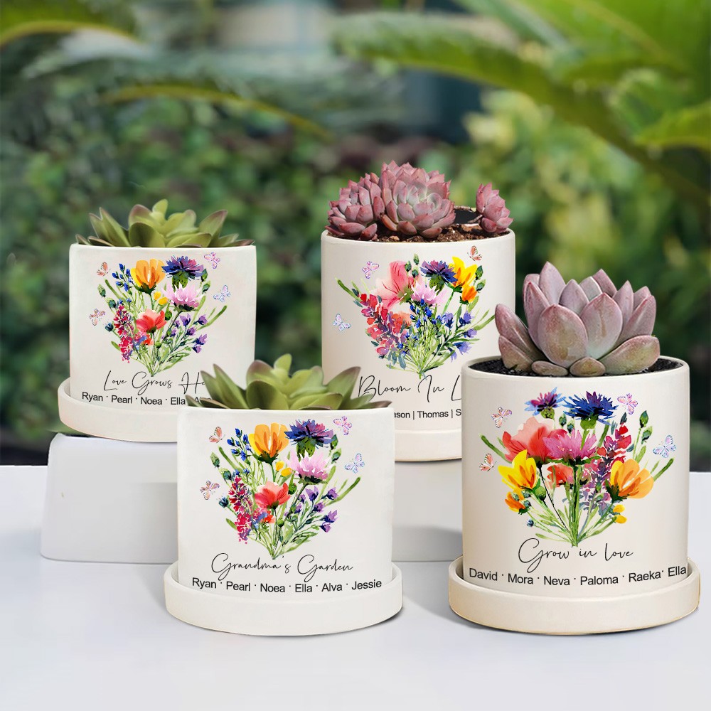 Custom Birth Month Flower Plant Pot Grandma's Garden Plant Pot Mother's Day Gift