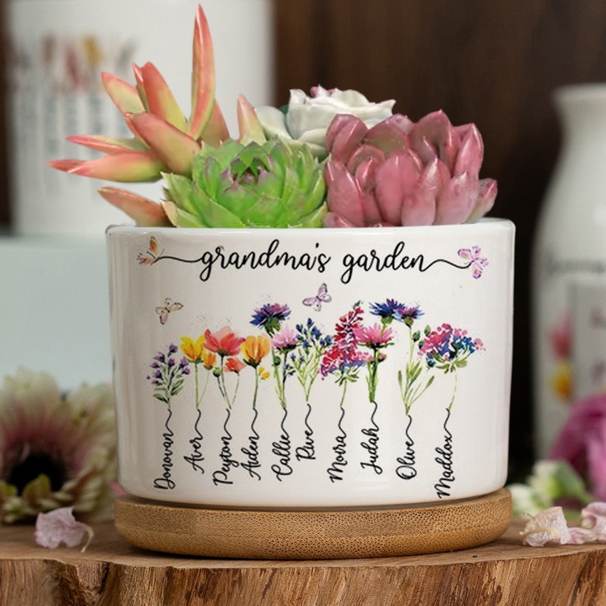 Custom Birth Month Flower Plant Pot Grandma's Garden Plant Pot Mother's Day Gift