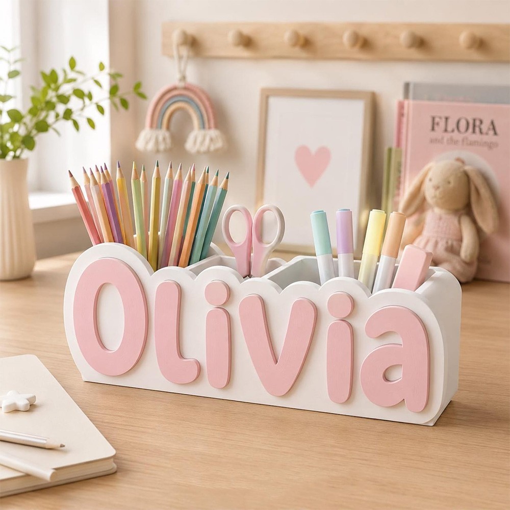 Personalized Name Desk Organizer, 3D Printed Pencil Holder, Kids Room Decor, Back to School Gift