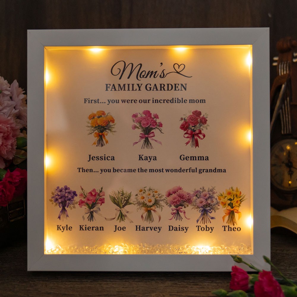 Custom Family Garden Birth Flower Frame With Grandchildren Name For Mother's Day Gift