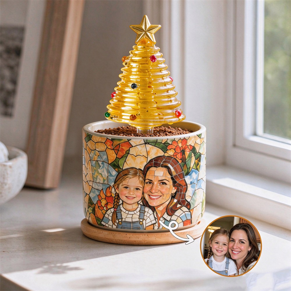 Custom Hand-blown Glass Christmas Tree with Custom Photo Pot Christmas Gift