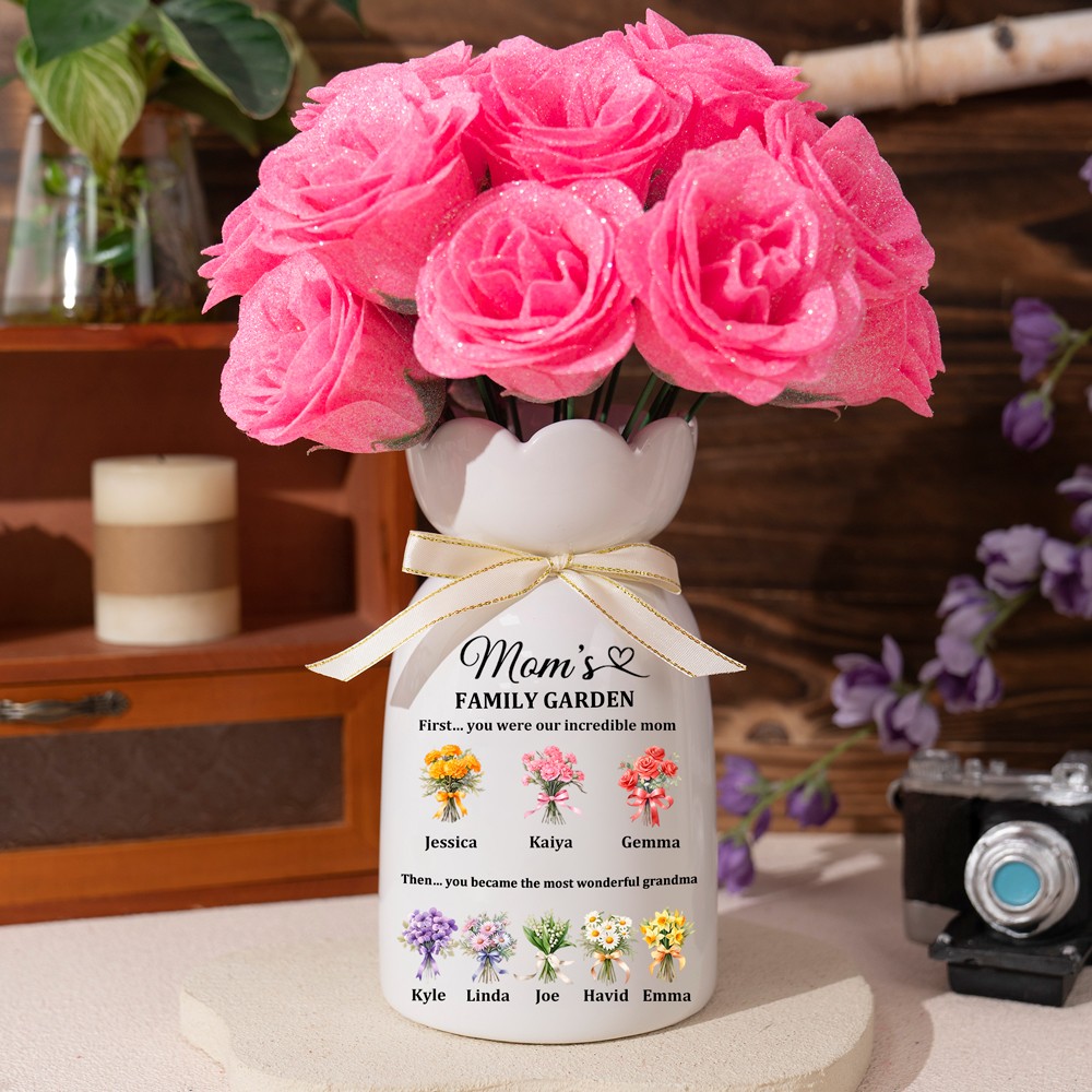 (Only Vase)Custom Family Garden Birth Flower Vase With Grandchildren Name For Mother's Day Gift