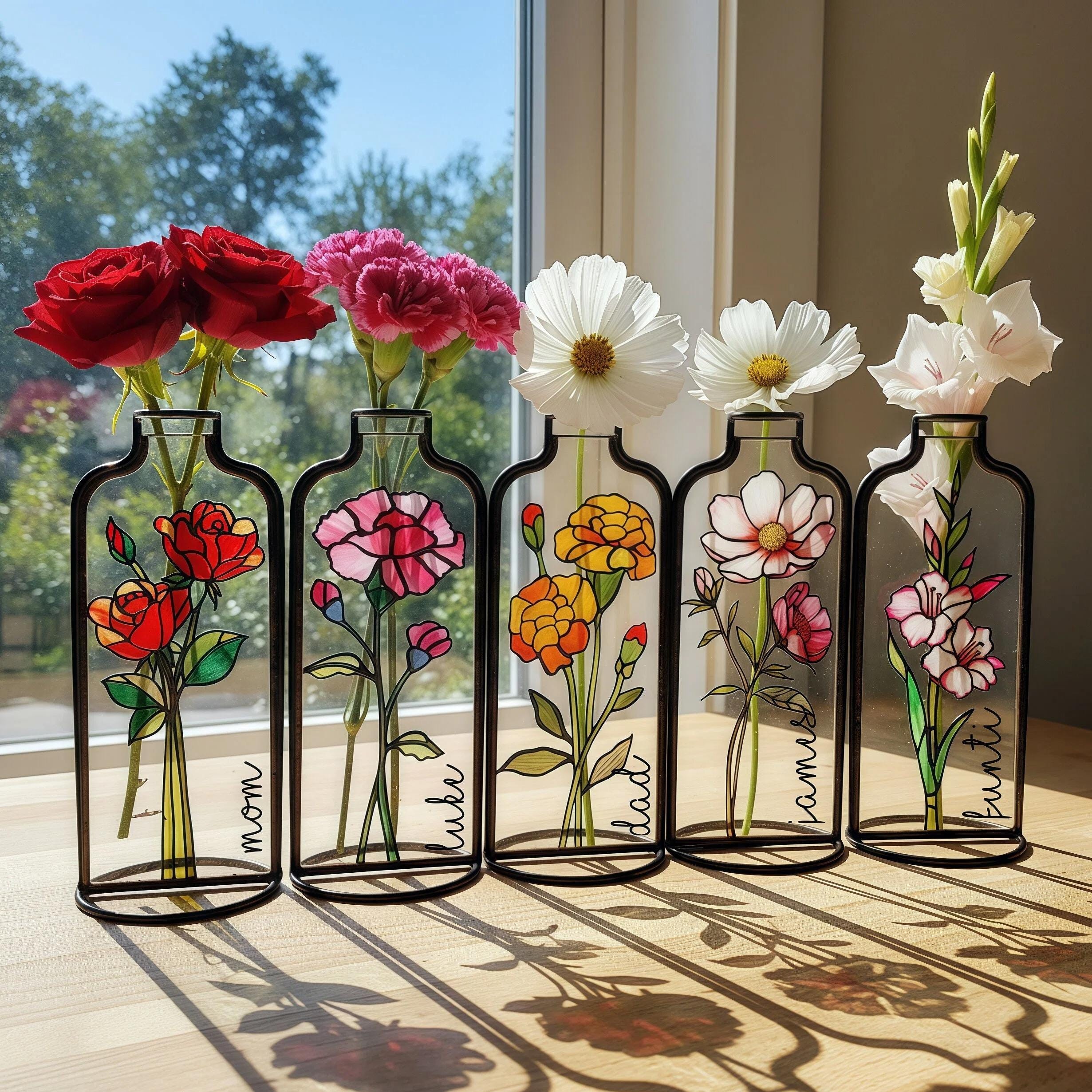 Custom Birth Flower Stained Glass Vase