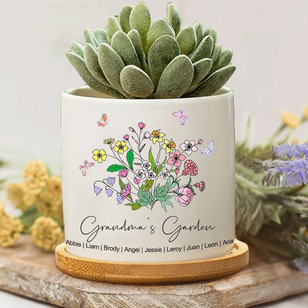 Custom Birth Month Flower Plant Pot Grandma's Garden Plant Pot