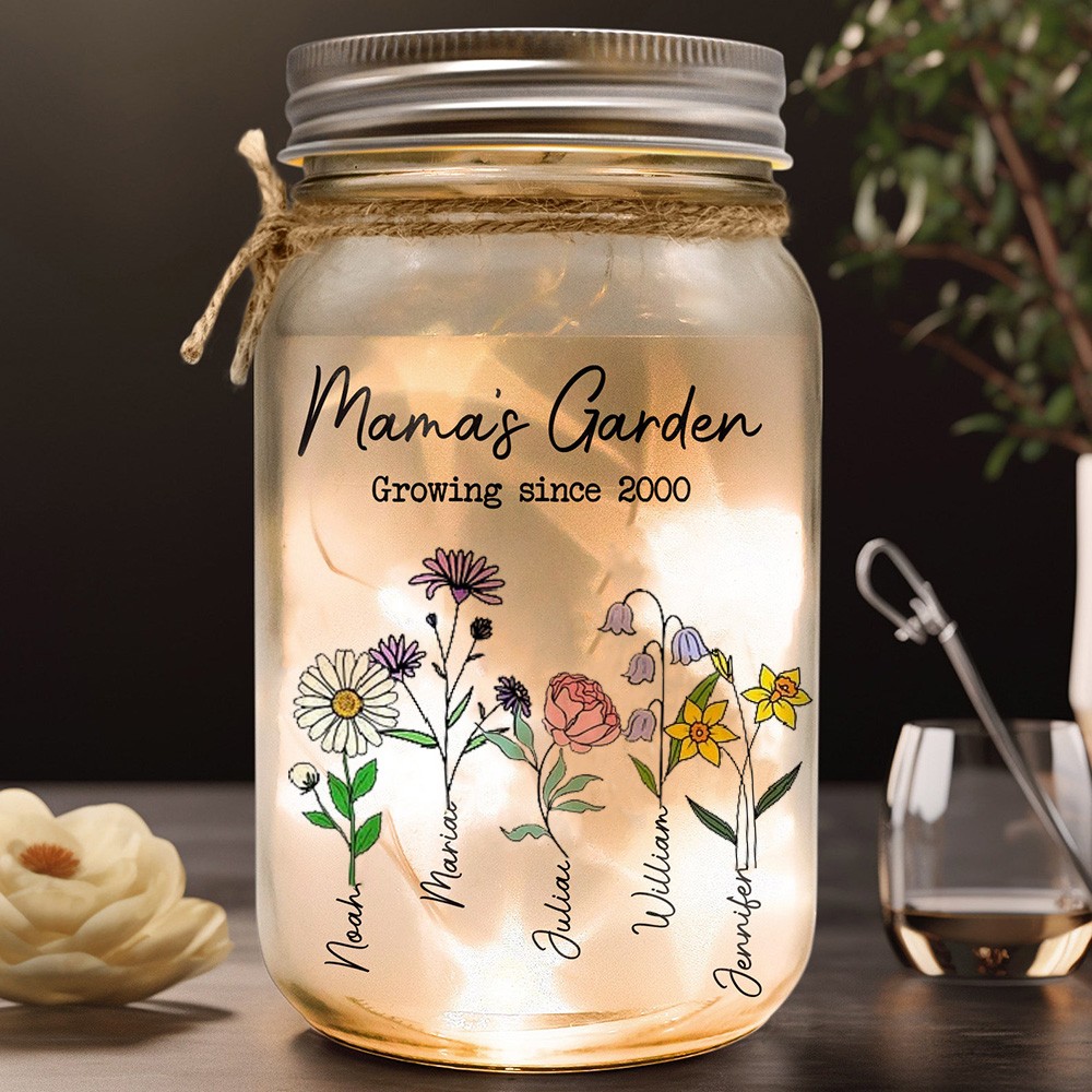 Personalized Mama's Garden Mason Jar Light Mother's Day Gift