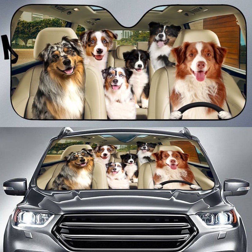 Driving Australian Shepherd All Over Print 3D Sun Shade
