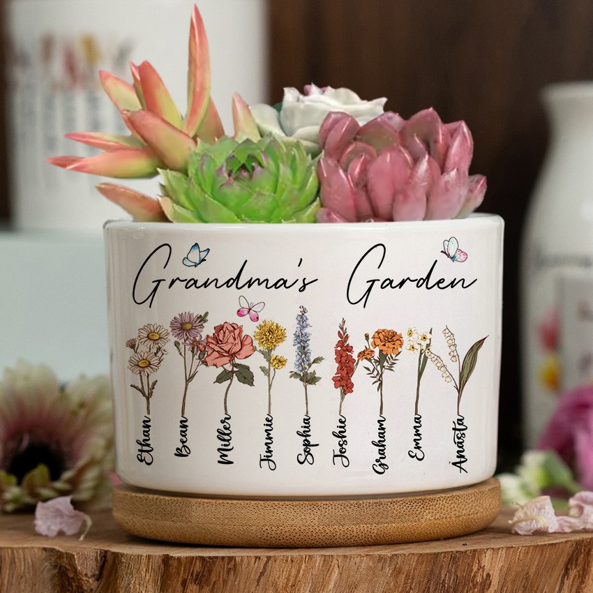 Custom Birth Month Flower Plant Pot Grandma's Garden Plant Pot Mother's Day Gift
