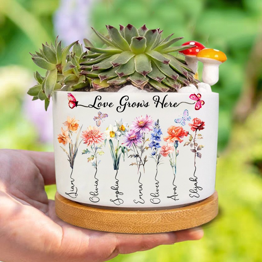 Custom Birth Month Flower Plant Pot Grandma's Garden Plant Pot Mother's Day Gift