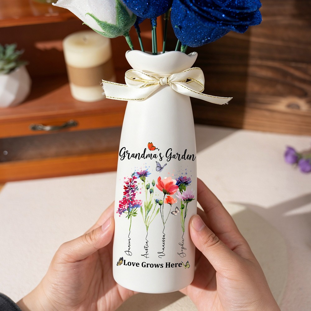 (Only Vase)Custom Family Garden Birth Flower Vase With Grandchildren Name For Mother's Day Gift