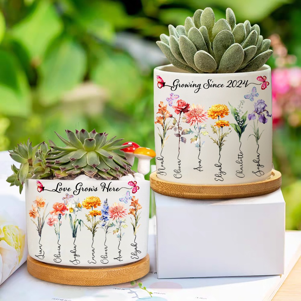 Custom Birth Month Flower Plant Pot Grandma's Garden Plant Pot Mother's Day Gift
