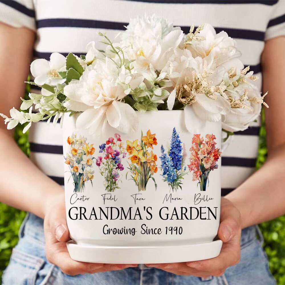 Big Custom Birth Month Flower Plant Pot Grandma's Garden Plant Pot Mother's Day Gift