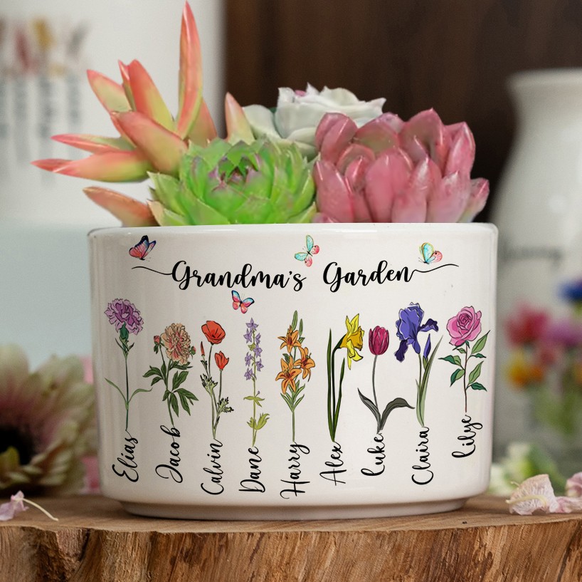 Custom Birth Month Flower Plant Pot Grandma's Garden Plant Pot