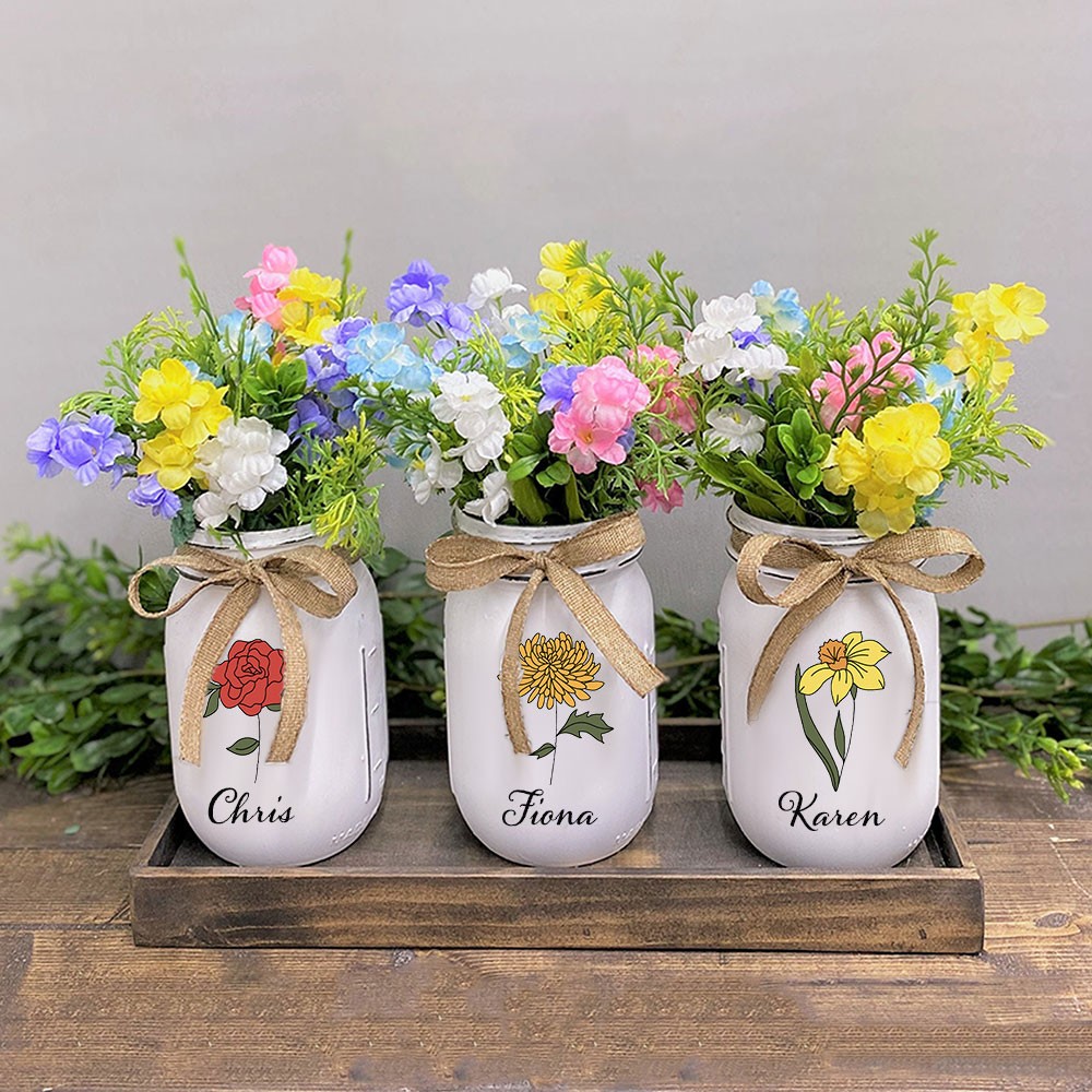 Personalized Birth Flower Mason Jars Mother's Day Gift 