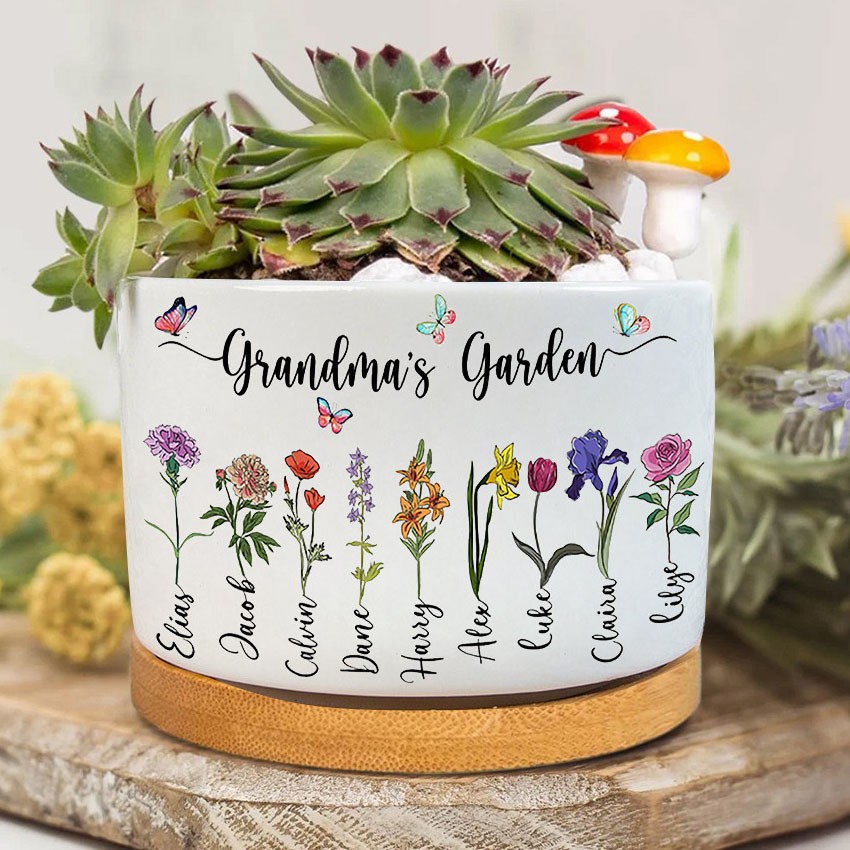 Custom Birth Month Flower Plant Pot Grandma's Garden Plant Pot