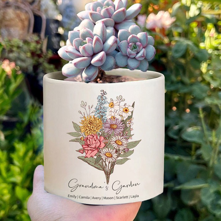 Custom Birth Month Flower Plant Pot Grandma's Garden Plant Pot Mother's Day Gift