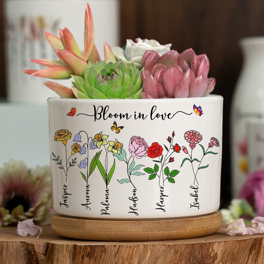 Custom Birth Month Flower Plant Pot Grandma's Garden Plant Pot