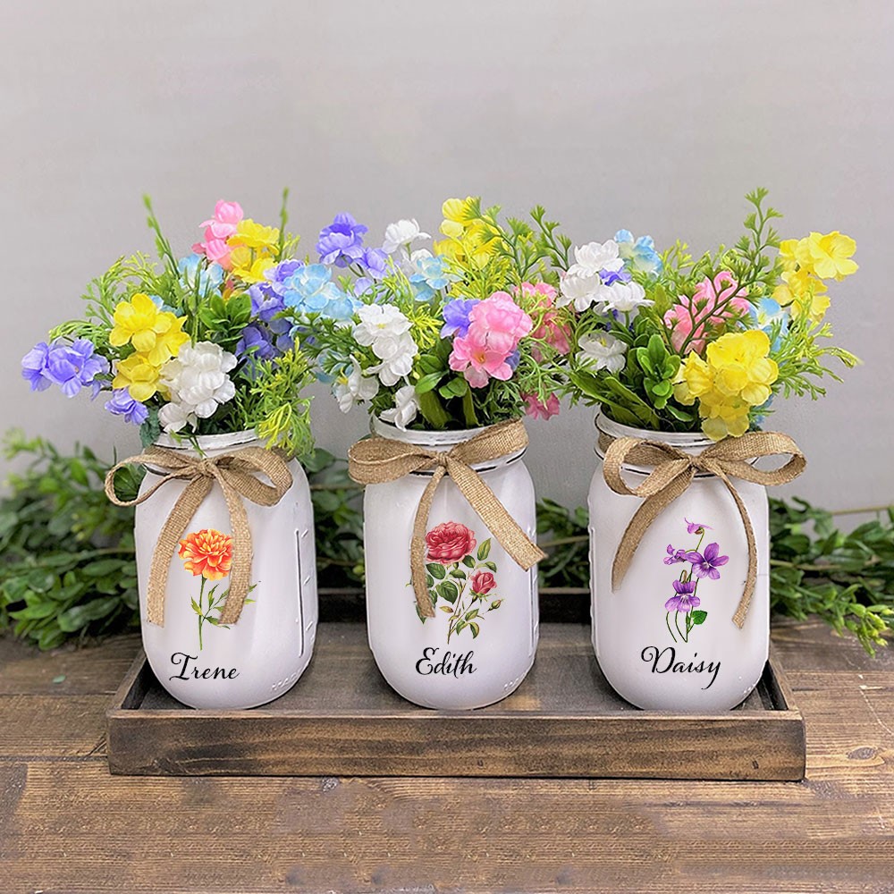 Personalized Birth Flower Mason Jars Mother's Day Gift 
