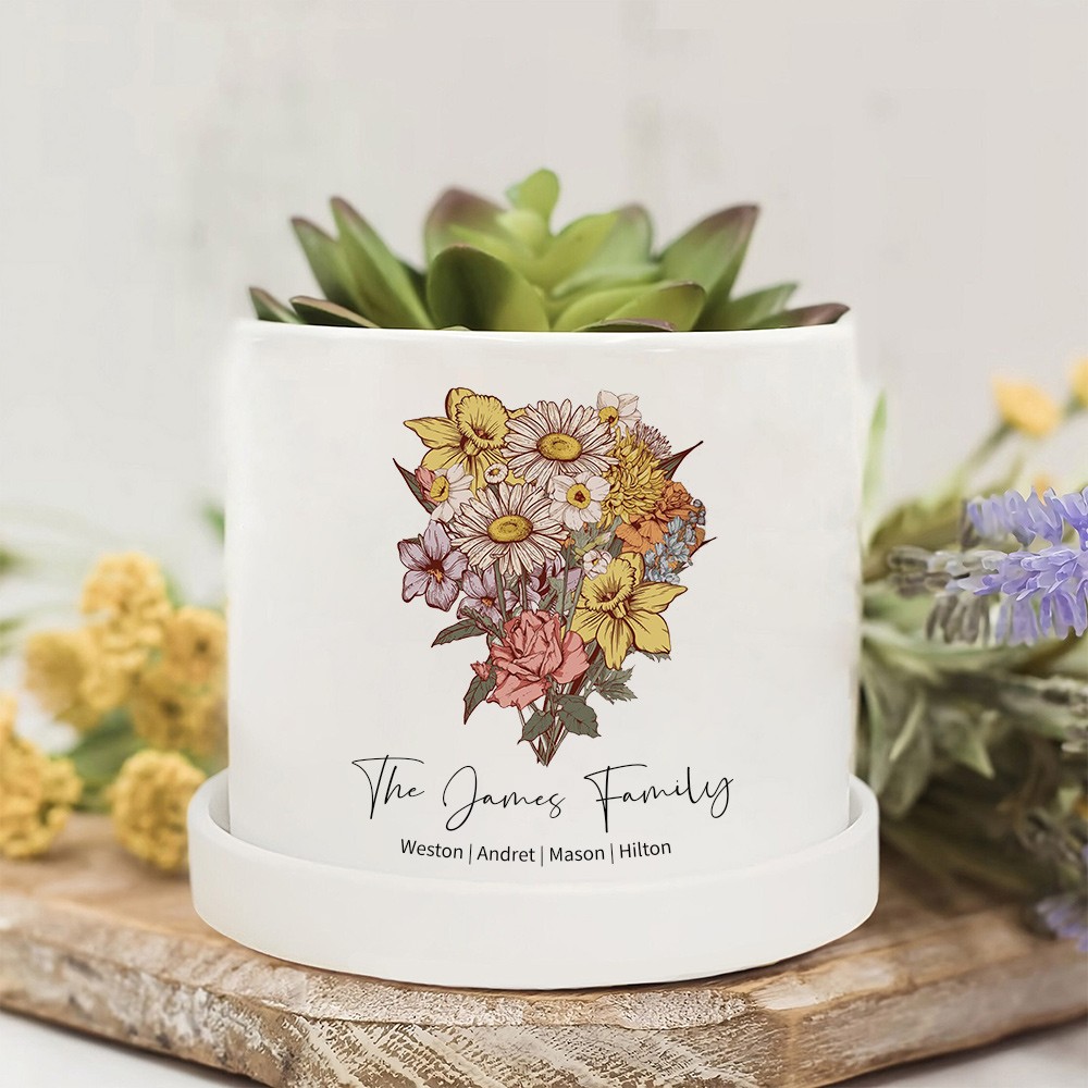 Custom Birth Month Flower Plant Pot Grandma's Garden Plant Pot Mother's Day Gift