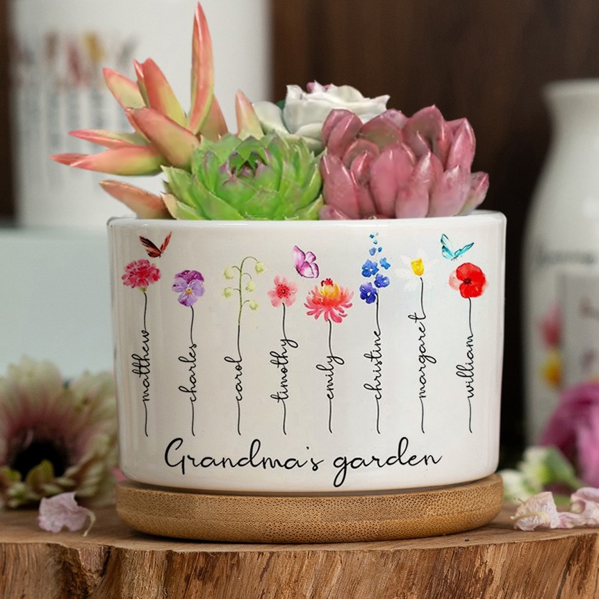 Custom Birth Month Flower Plant Pot Grandma's Garden Plant Pot