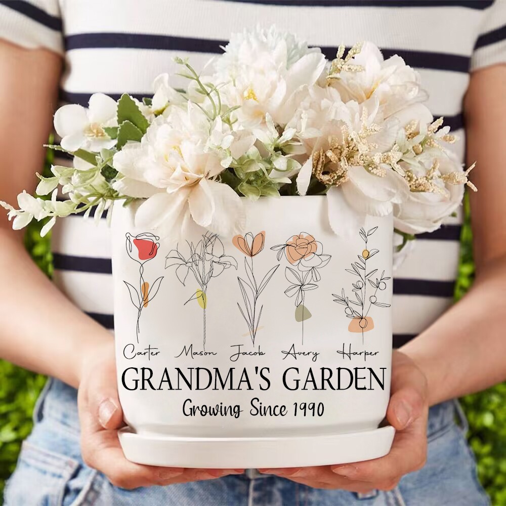 Big Custom Birth Month Flower Plant Pot Grandma's Garden Plant Pot Mother's Day Gift
