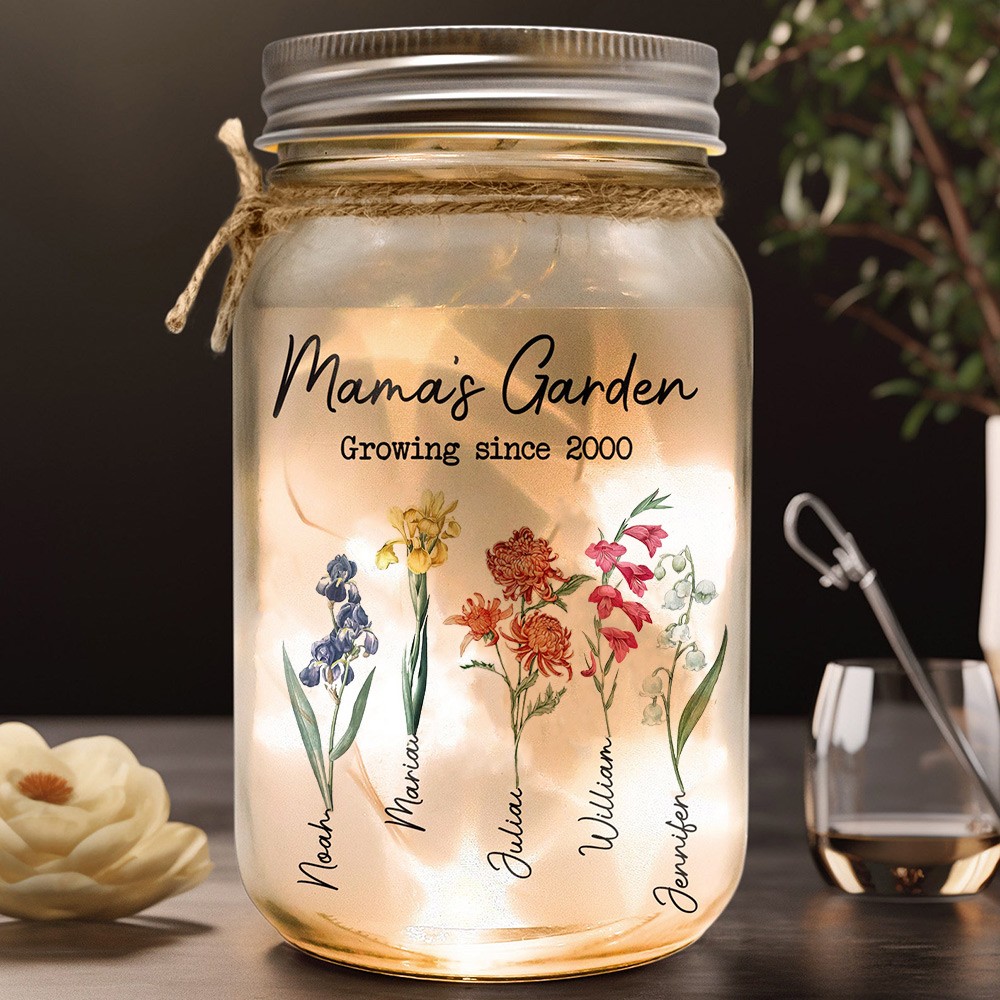 Personalized Mama's Garden Mason Jar Light Mother's Day Gift