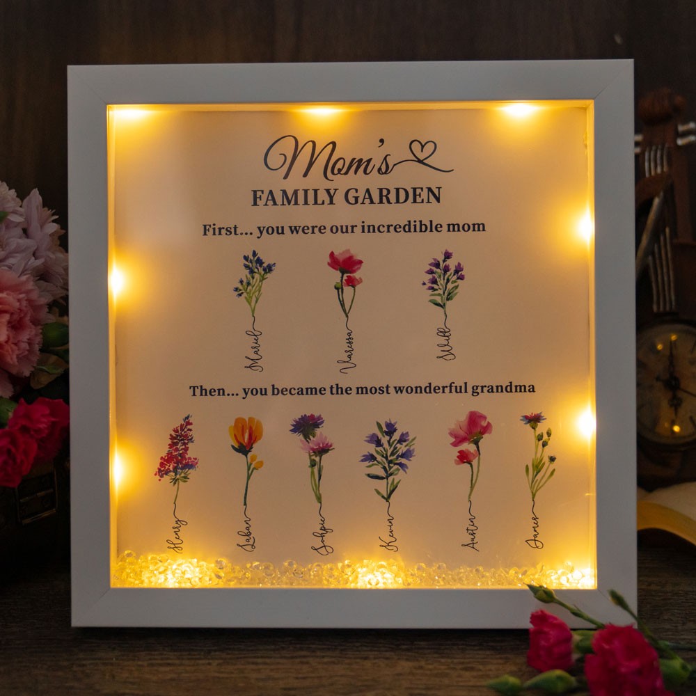 Custom Family Garden Birth Flower Frame With Grandchildren Name For Mother's Day Gift