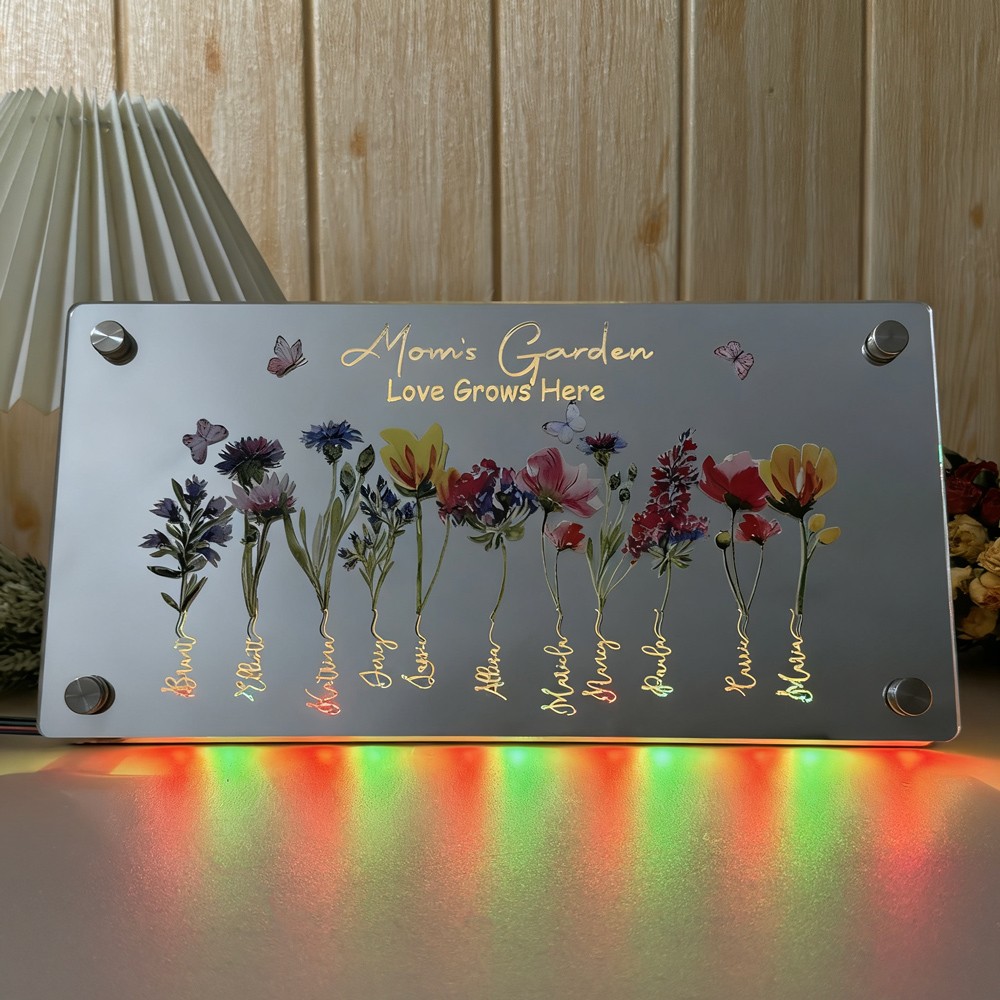 Personalized Mom's Birth Flower Mirror Night Light.