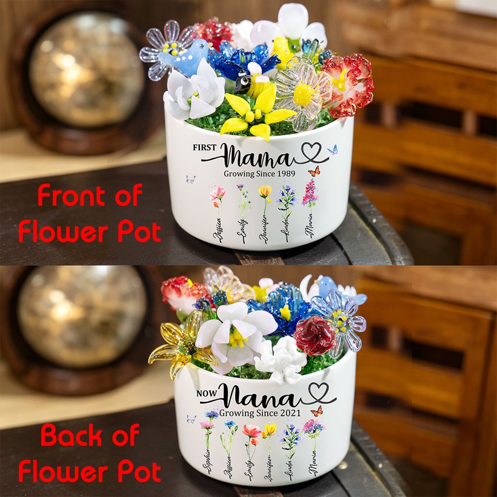Custom Glass Birth Month Flower with Custom Flower Pot Mother's Day Gift