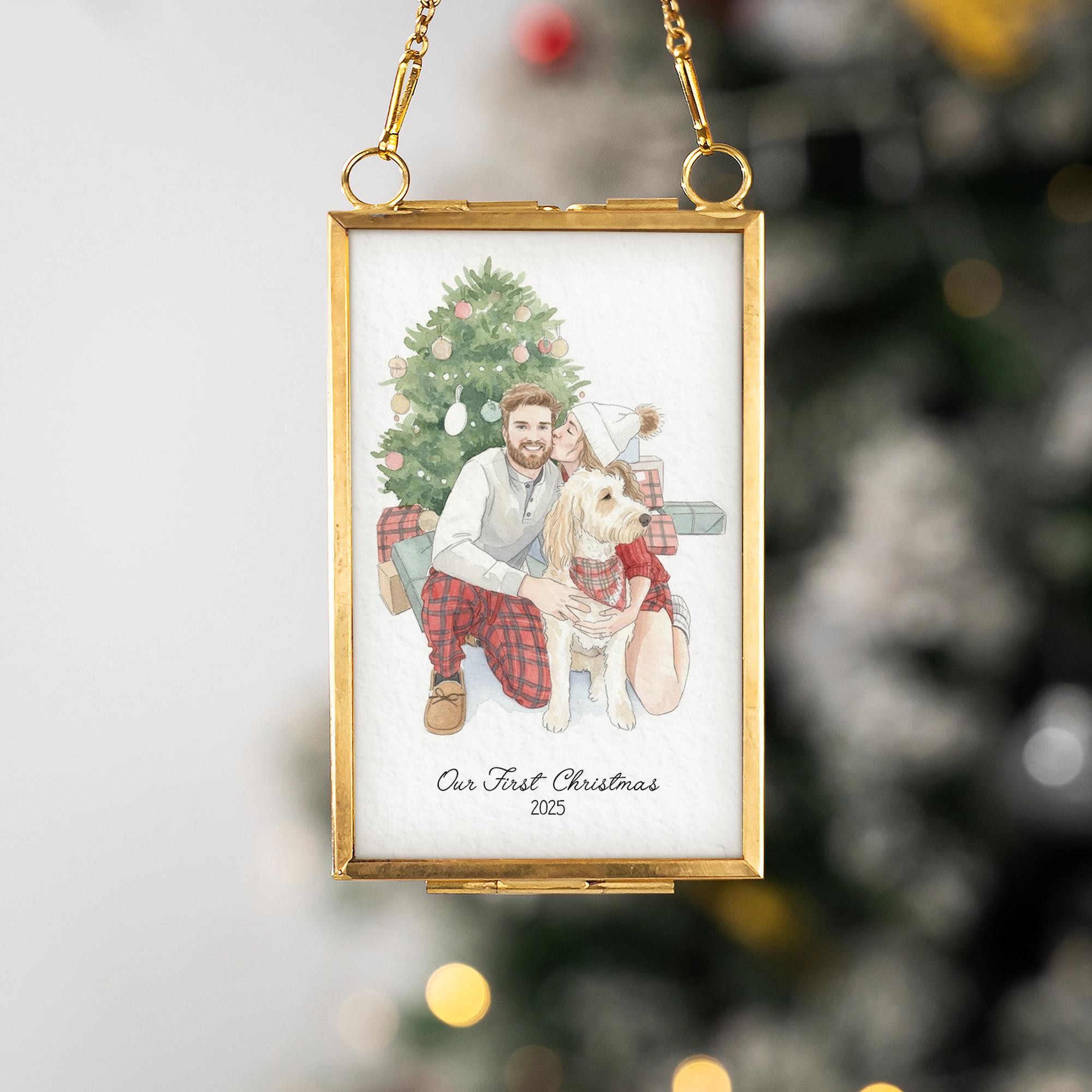 Custom Watercolor Portrait Frame Ornament Unique Family Photo Christmas Gifts