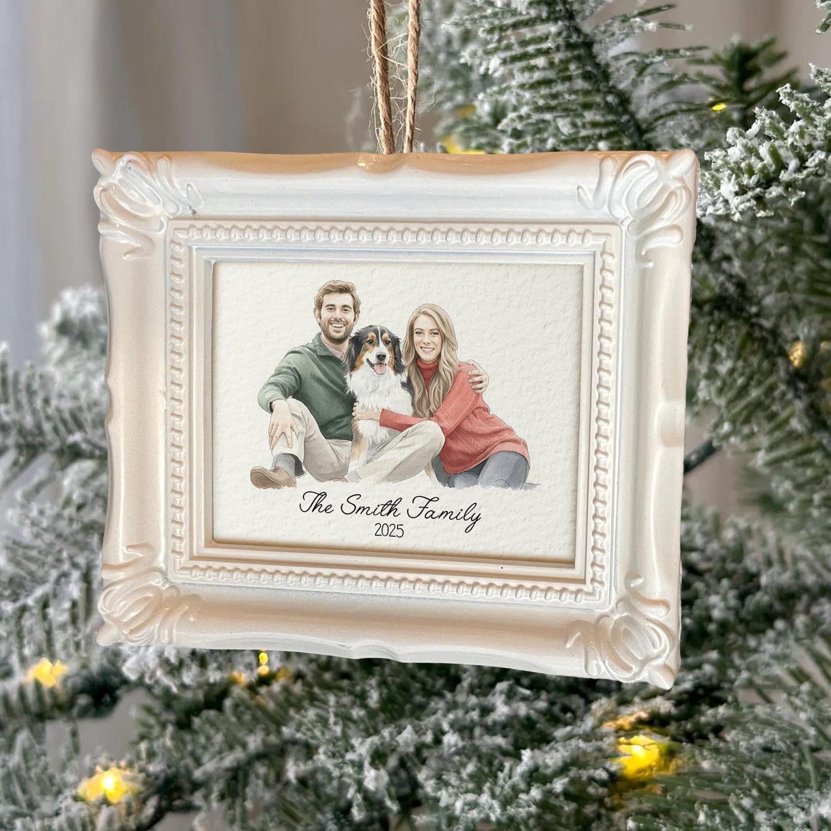 Custom Watercolor Portrait Frame Ornament Unique Family Photo Christmas Gifts