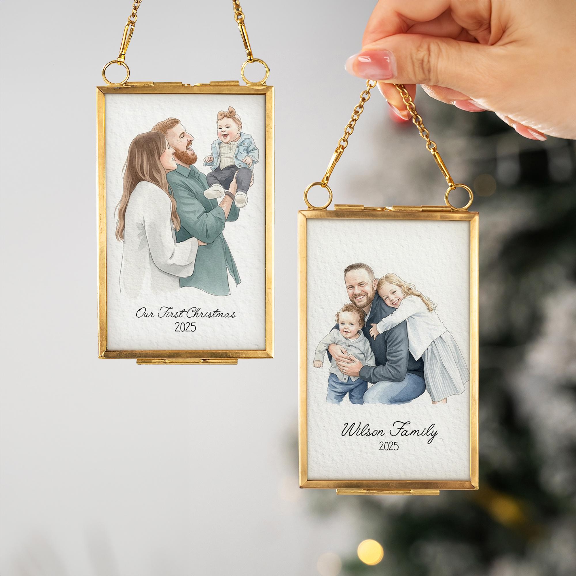 Custom Watercolor Portrait Frame Ornament Unique Family Photo Christmas Gifts