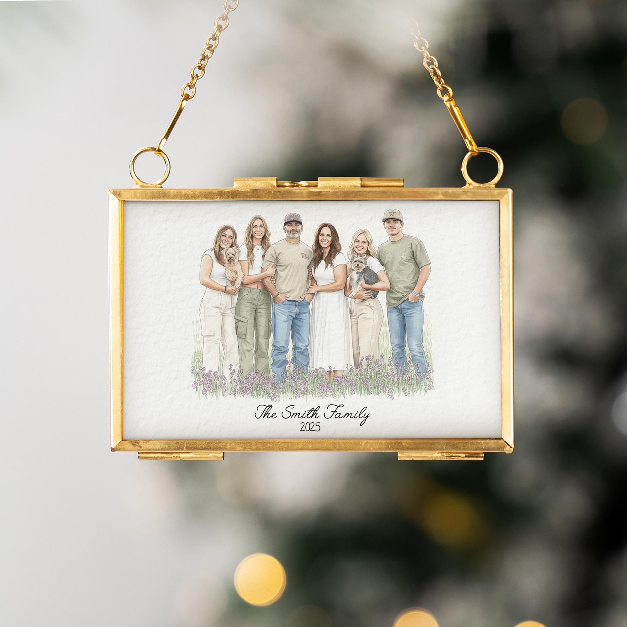 Custom Watercolor Portrait Frame Ornament Unique Family Photo Christmas Gifts
