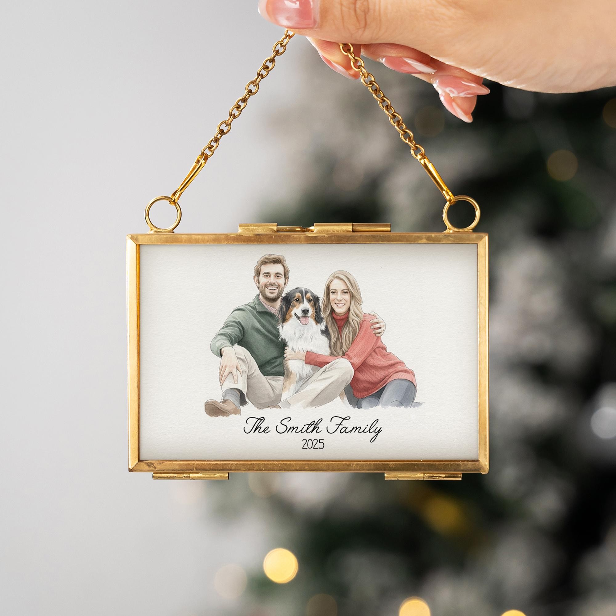 Custom Watercolor Portrait Frame Ornament Unique Family Photo Christmas Gifts