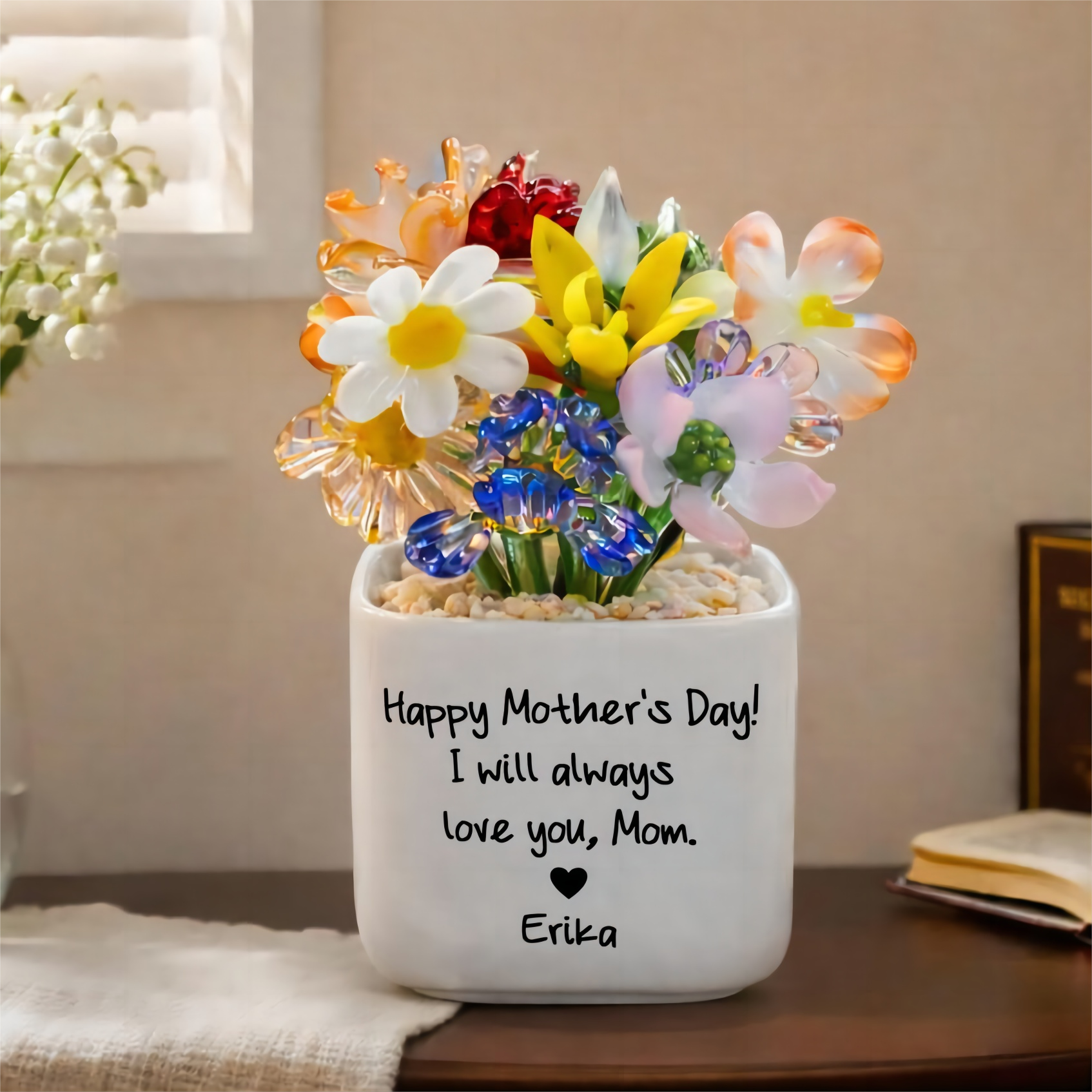 Custom Glass Birth Month Flower Keepsake Gifts For Mother's Day Gift Ideas