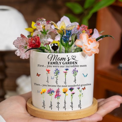 Custom Glass Birth Month Flower with Custom Flower Pot Mother's Day Gift