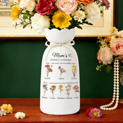 Custom Family Garden Birth Flower Vase With Grandchildren Name For Mother's Day Gift