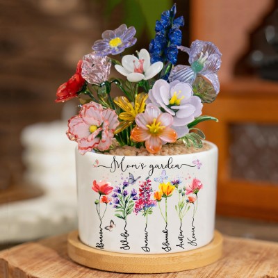 Custom Glass Birth Month Flower with Custom Flower Pot Mother's Day Gift 