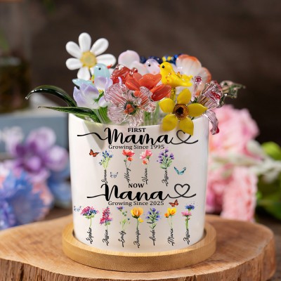 Custom Glass Birth Month Flower with Custom Flower Pot Mother's Day Gift