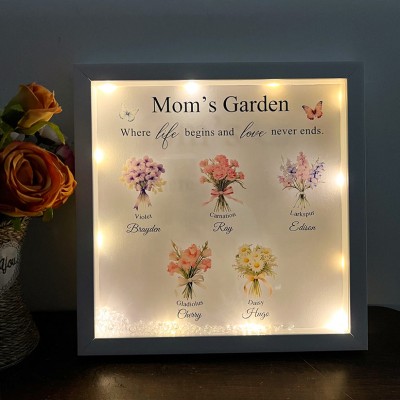 Customized Mom's Garden Birth Flower Light Frame Box Birthday Gift Christmas Gift Mother's Day Gift 