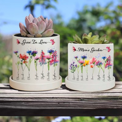 Custom Birth Month Flower Plant Pot Grandma's Garden Plant Pot Mother's Day Gift