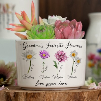 Custom Birth Month Flower Plant Pot Grandma's Garden Plant Pot