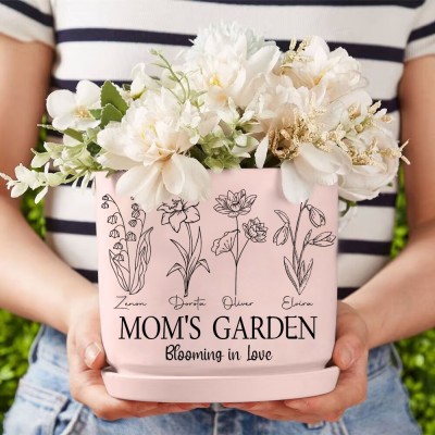 Big Custom Birth Month Flower Plant Pot Grandma's Garden Plant Pot Mother's Day Gift