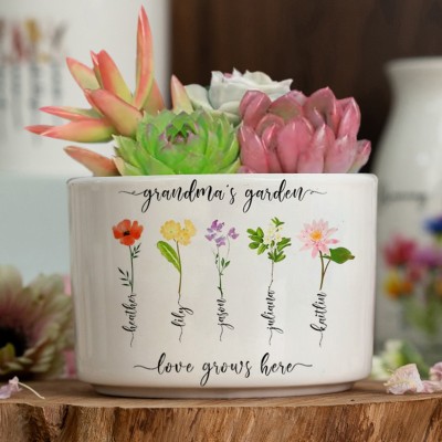 Custom Birth Month Flower Plant Pot Grandma's Garden Plant Pot