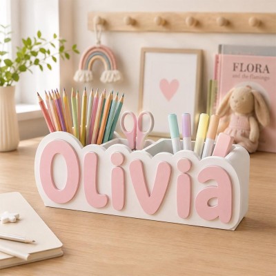 Personalized Name Desk Organizer, 3D Printed Pencil Holder, Kids Room Decor, Back to School Gift