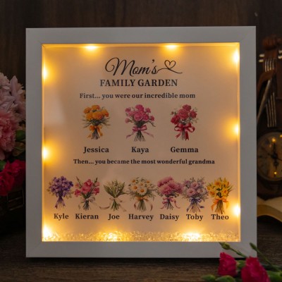 Custom Family Garden Birth Flower Frame With Grandchildren Name For Mother's Day Gift