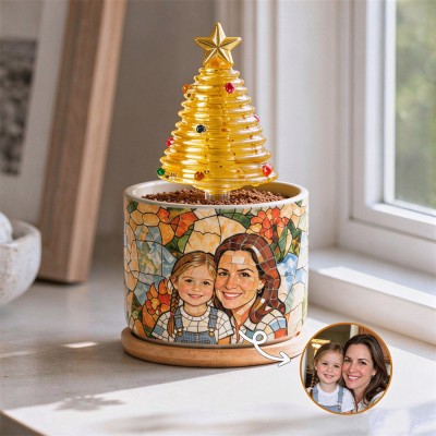 Custom Hand-blown Glass Christmas Tree with Custom Photo Pot Christmas Gift